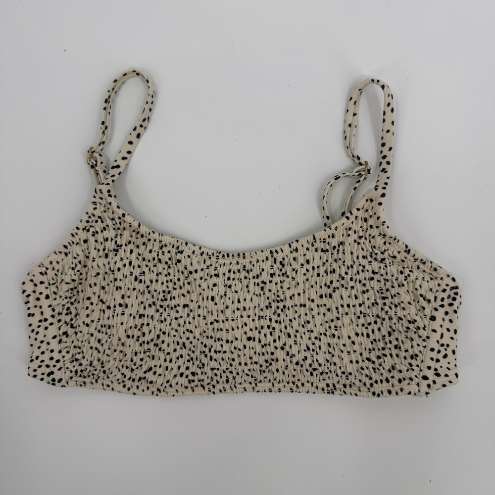 Xhilaration Bikini Top Smocked Modern Women Large Cream Black Polka Dot Pattern